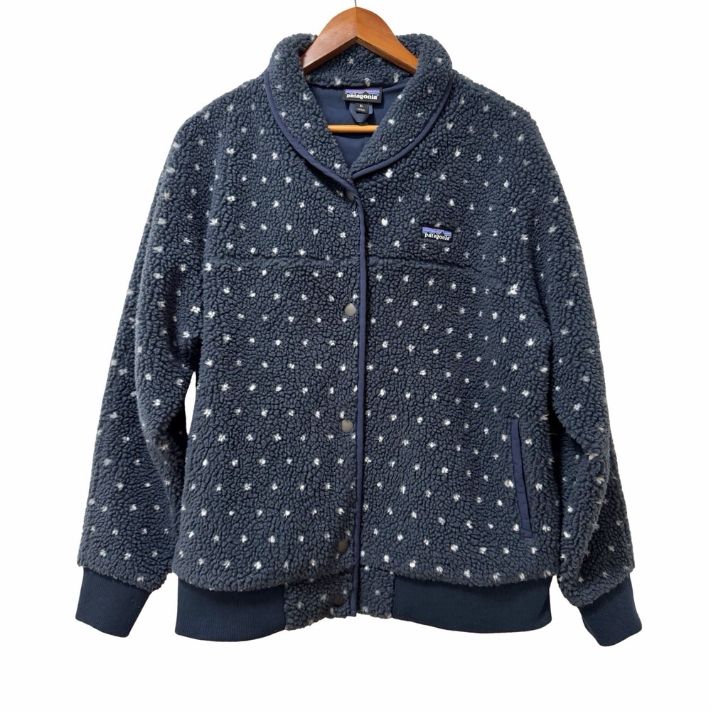 Patagonia Retro X Polka Dot Sherpa Fleece High Pile Jacket Womens Size XL Blue